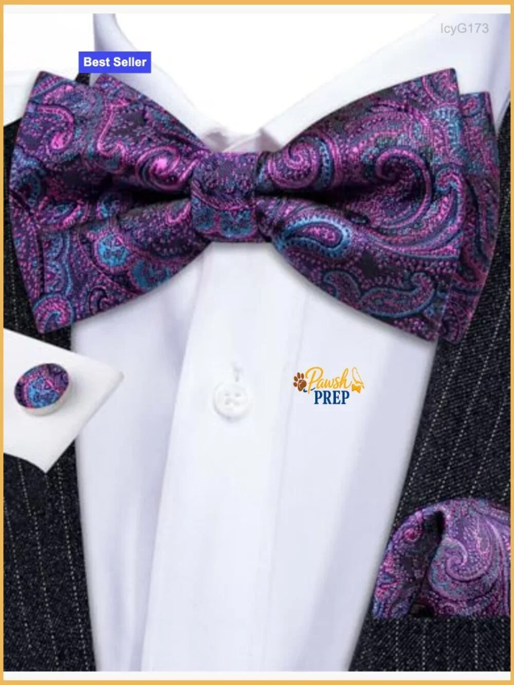 Men's Formal Silk Bow Tie Set with Pocket Square and Cufflinks